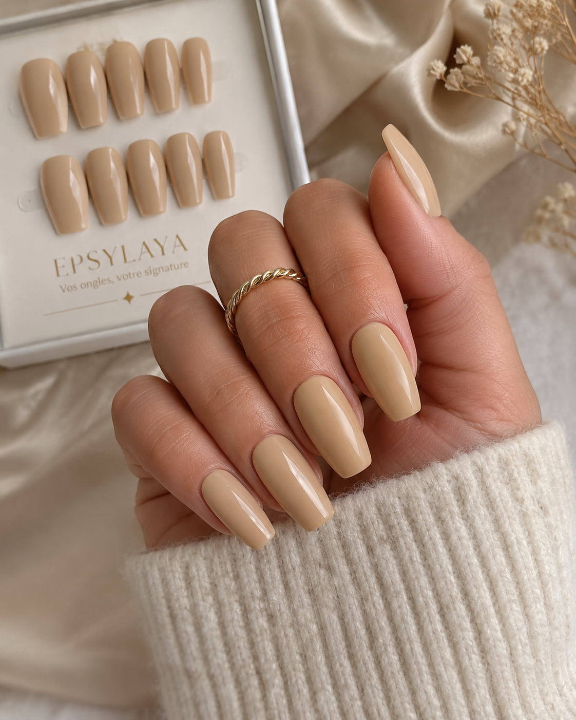 Press-on nails Beige Moka chaleureux, Epsylaya Suisse – vue 3
