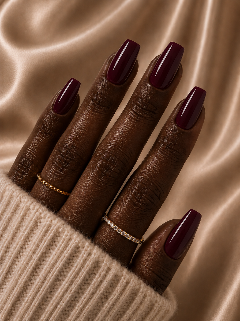 Press-on nails Bordeaux brillant, forme carrée, Epsylaya Suisse – vue 2