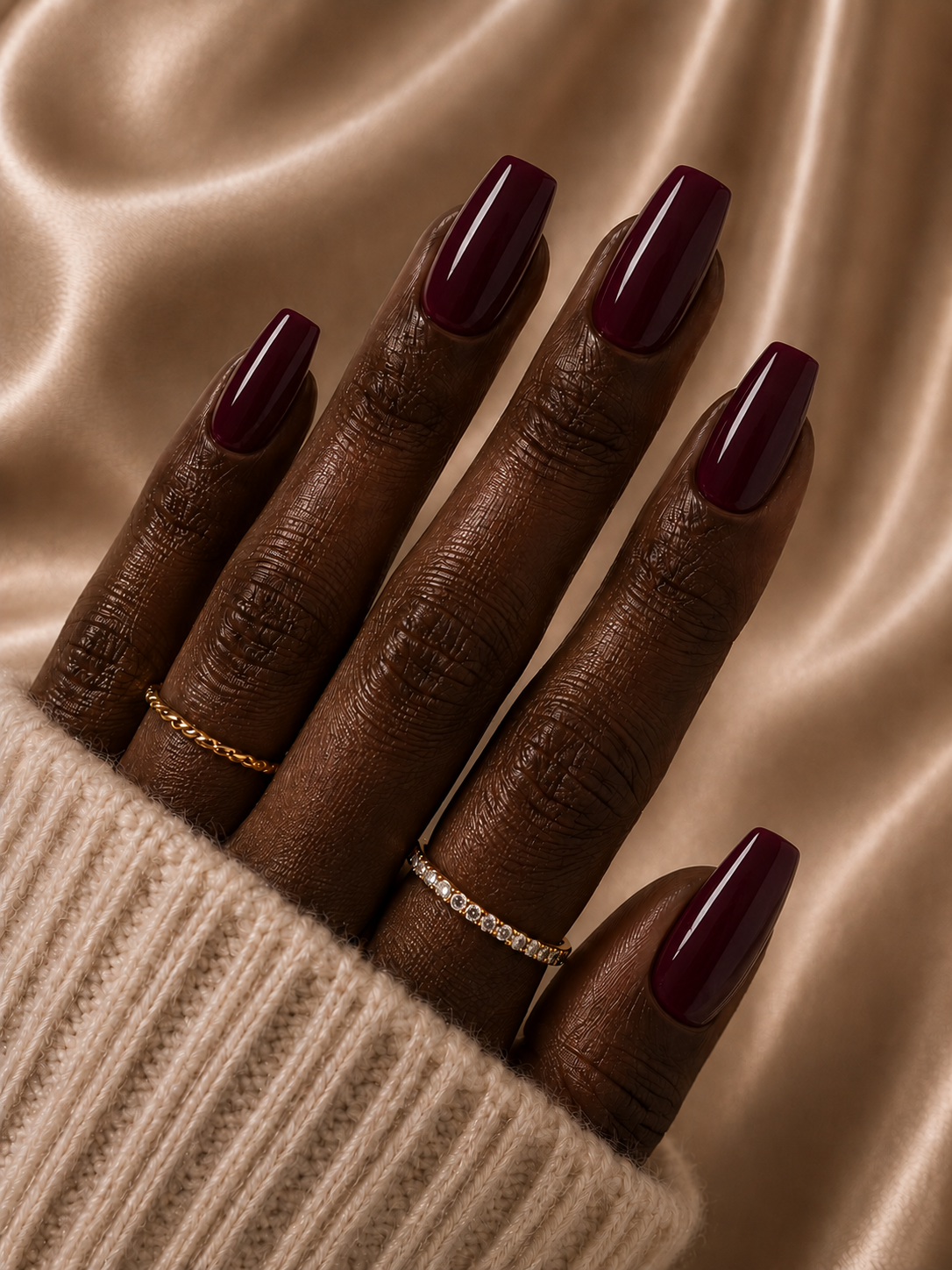 Press-on nails Bordeaux brillant, forme carrée, Epsylaya Suisse – vue 2