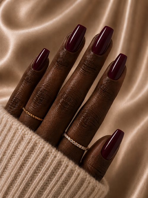 Press-on nails Bordeaux brillant, forme carrée, Epsylaya Suisse – vue 2