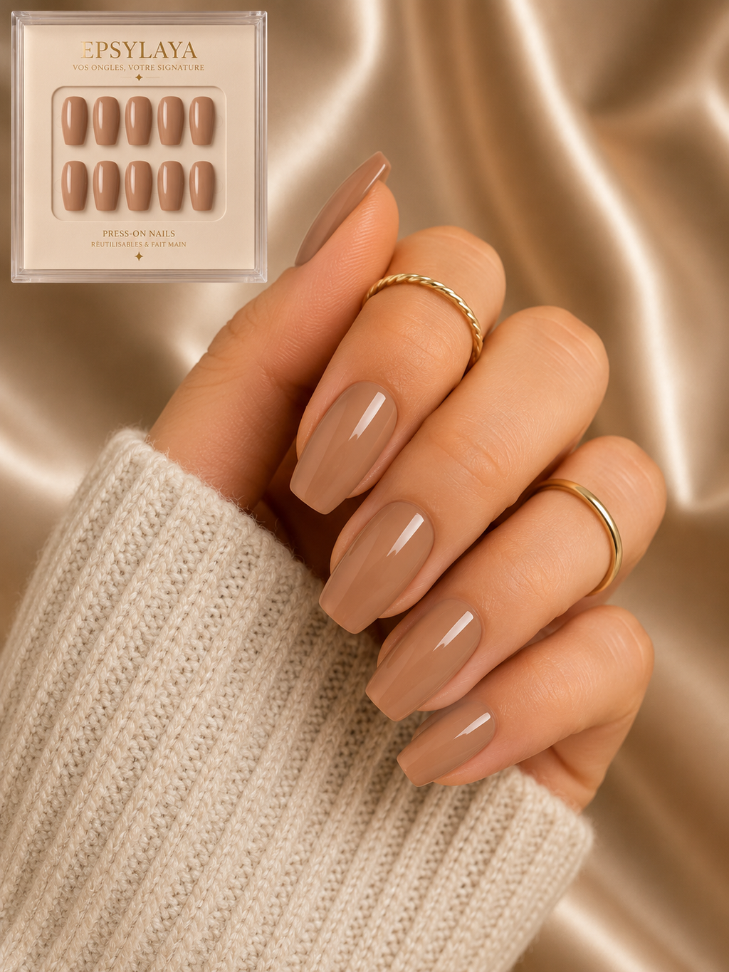 Press-on nails Caramel velouté, Epsylaya Suisse – vue 3