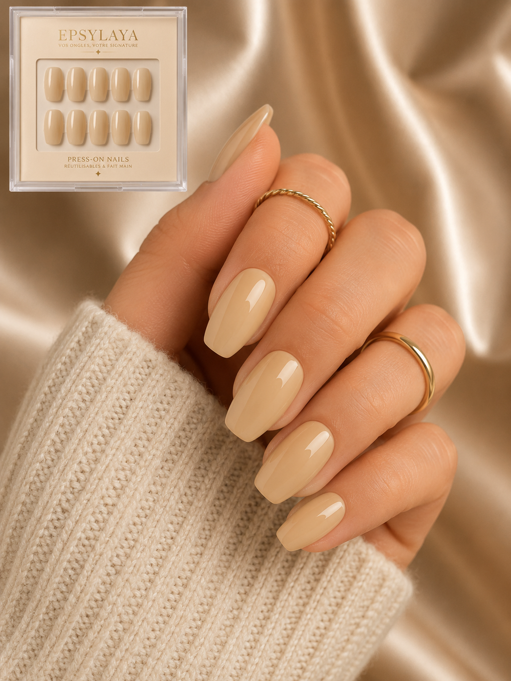 Press-on nails Nude délicat, forme amande, Epsylaya Suisse – vue 3