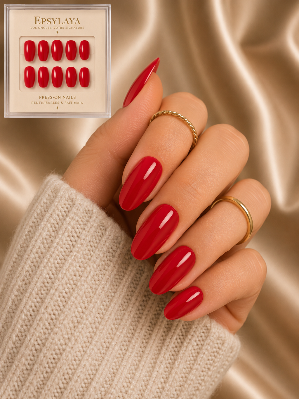 Press-on nails Rouge profond brillant, Epsylaya Suisse – vue 3