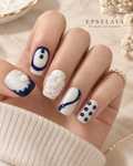 Press-on nails Signature Saphir, cristaux et détails bleu nuit, Epsylaya Suisse – vue 1